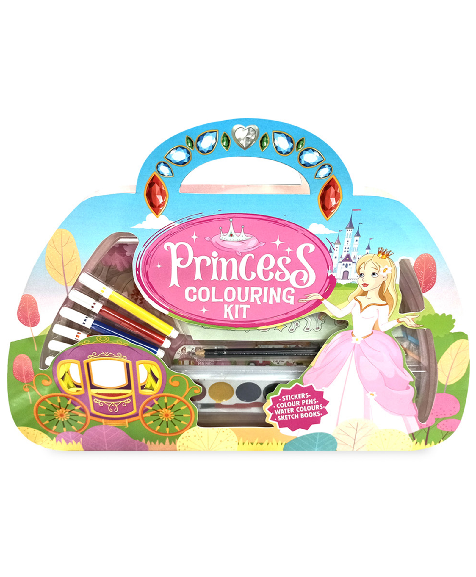 Princess Colouring Kit with stickers, Colouring Pens & Water Colour Set